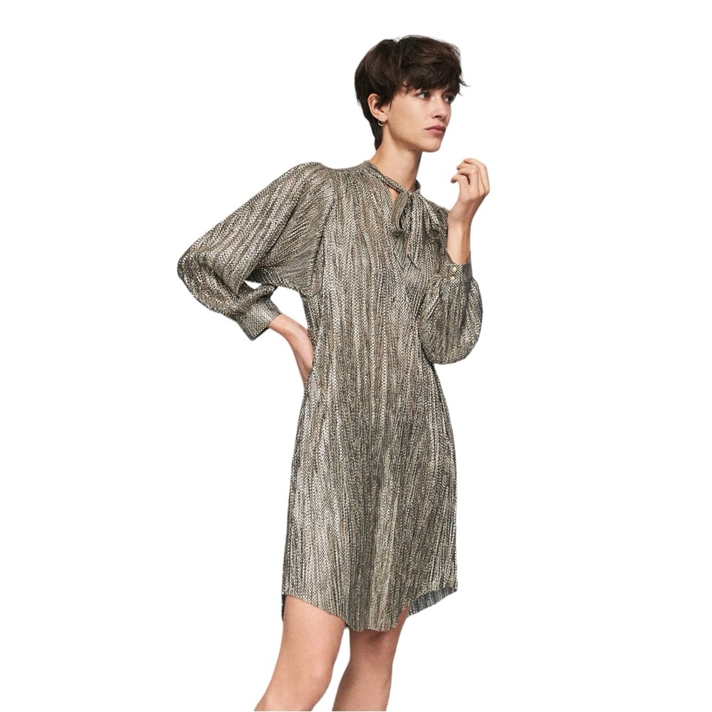 Sabina Musayev Eugene Gold Tied Shimmer Tunic Dress Sz M - Picture 1 of 16